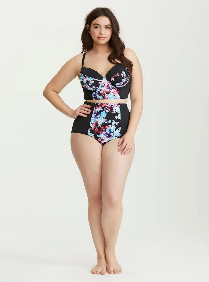 

2017 New Style Printed Plus-sized Bathing Suit High-waisted Bikini Split Type Europe And America Large Size Swimwear