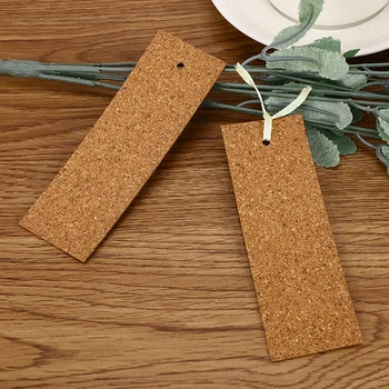 

10Pcs/Set Retro DIY Kraft Paper Cards Hand-embossed Punched Paper Blank Pine Cork Bookmark Material with Ribbon Creative