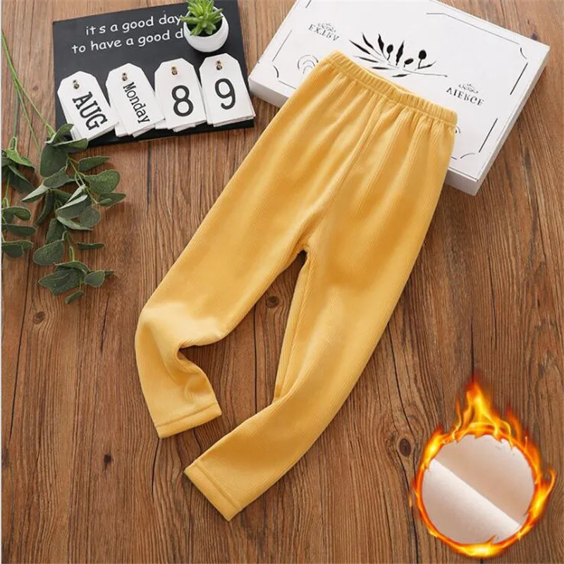 Kids Warm Legging Winter Girls Pants Casual All-match Plus Velvet Leggings for Children Autumn Trouser Girl 2 3 4 5 6 7 8 9 Year - Цвет: Yellow