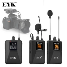 EYK EW-C02, 30 canales UHF inalámbrico, sistema de micrófono de doble solapa, rango de 60 metros para teléfono con cámara DSLR, micrófono de solapa para grabación de entrevistas