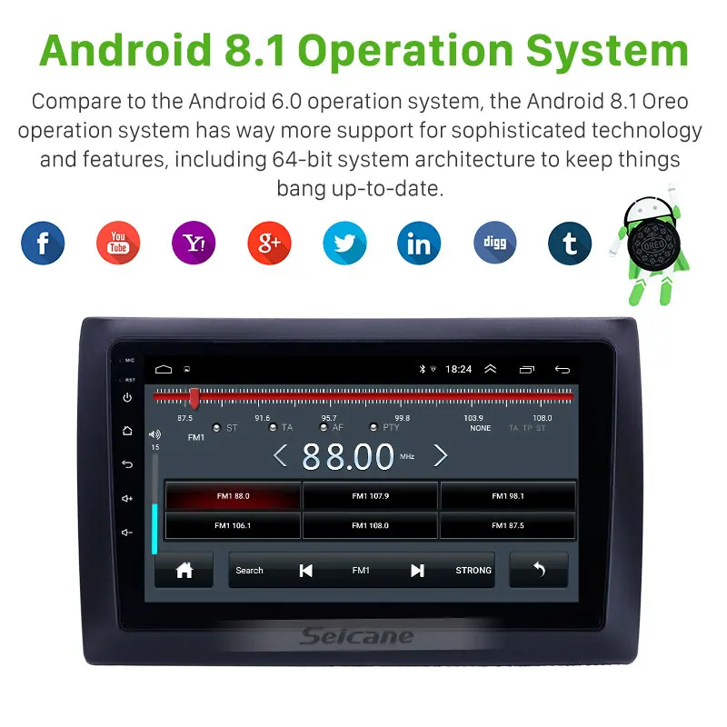 Seicane Android 8.1 9 pollici 2din HD Touchscreen GPS audio Stereo per il 2010 Fiat Stilo car multi