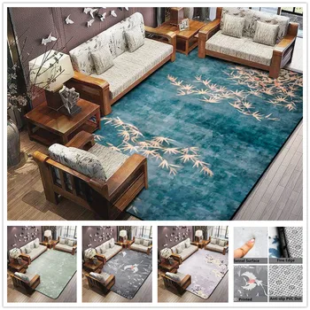 

3D Plum Flower Carpet for Parlor Crane Printed Living Room Area Rugs Skid Resistance Chinese Style Maple Floor Rugs for Bedroom