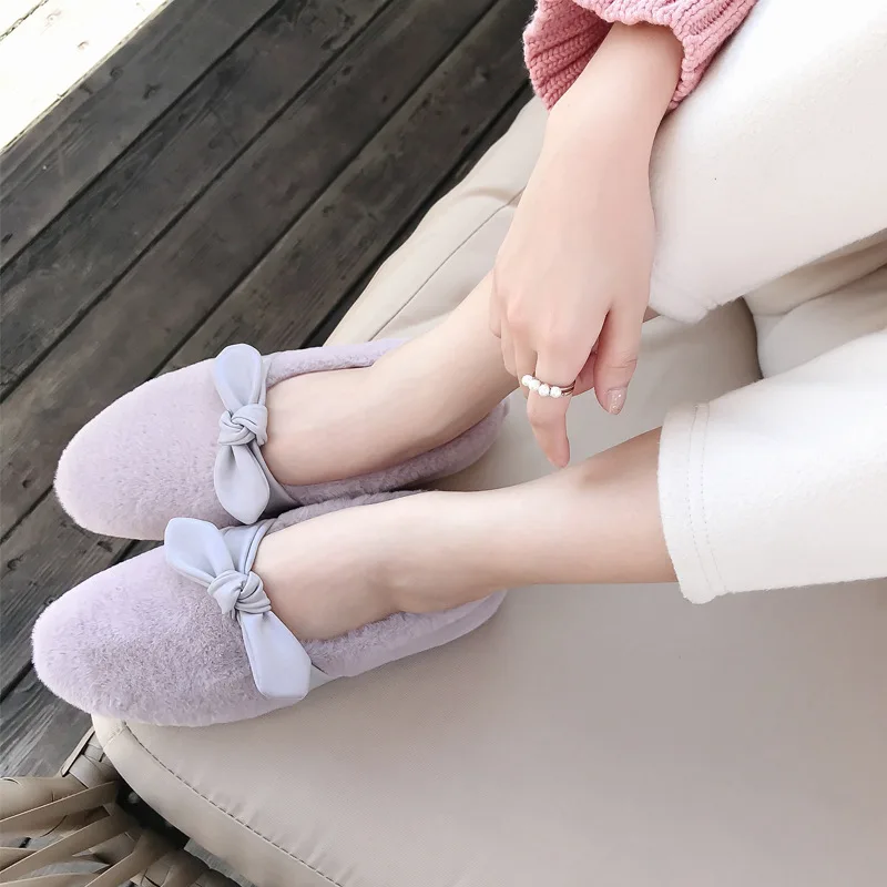 

Korean Shoes Loafers Fur Casual Female Sneakers Women Flats Women's Moccasins Bow-Knot Round Toe 2019 Winter Dress New Loafers