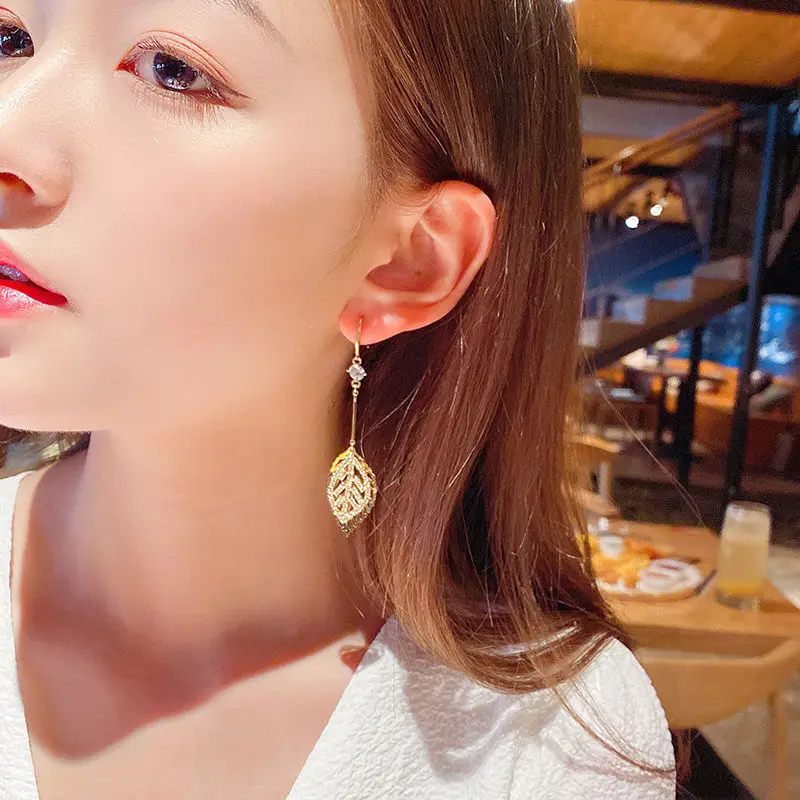 Fashion jewelry Gold leaf Tassel Drop Earrings Silver Color 2021 Fashion Hanging Women Earrings luxury Girls GIfts 2021 - Image 5