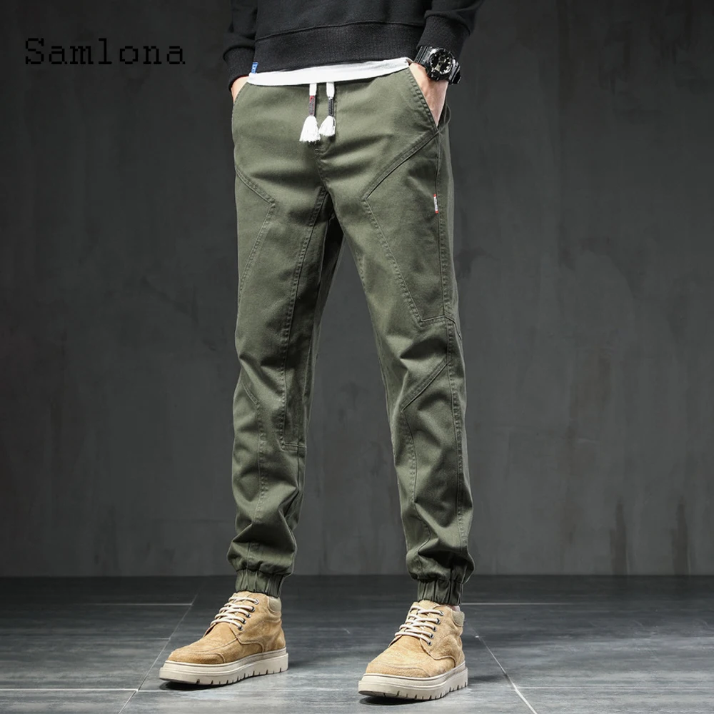 

Samlona Men Leisure Pants Trendy 2020 Spring Autumn Cargo Pant Skinny Pantalon Male Kpop Loose Straight Trousers Mens Clothing