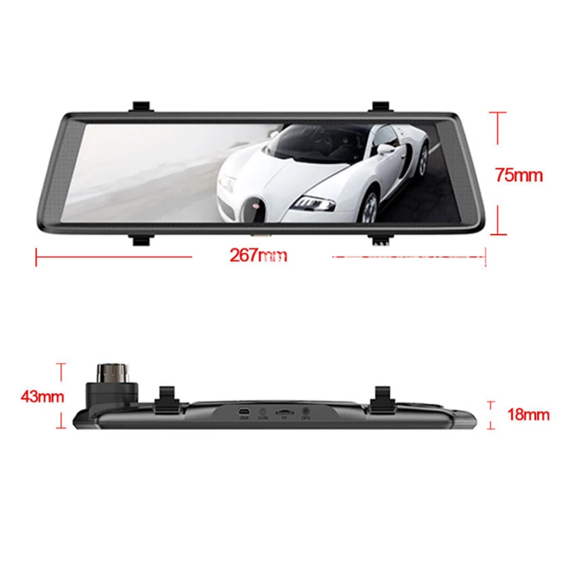 10in 1080P Dash Cam поток медиа автомобильная видеокамера DVR вождения рекордер зеркало заднего вида PUO88