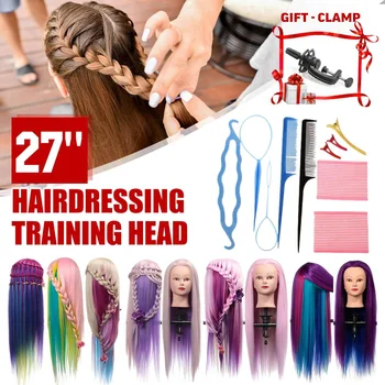 

27 inch Professional Salon Practice Head Colorful High Temperature Fiber Hair Model Hairdressing Mannequin With Clamp Holder New