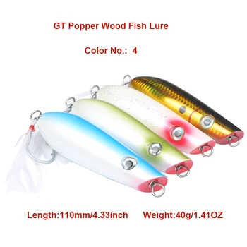 

4Pcs Mizugiwa Handcraft Wooden Popper Lure GT Surface Popping Deep Sea Boat Fishing Bait Ocean With Feather Hook 11cm 40g