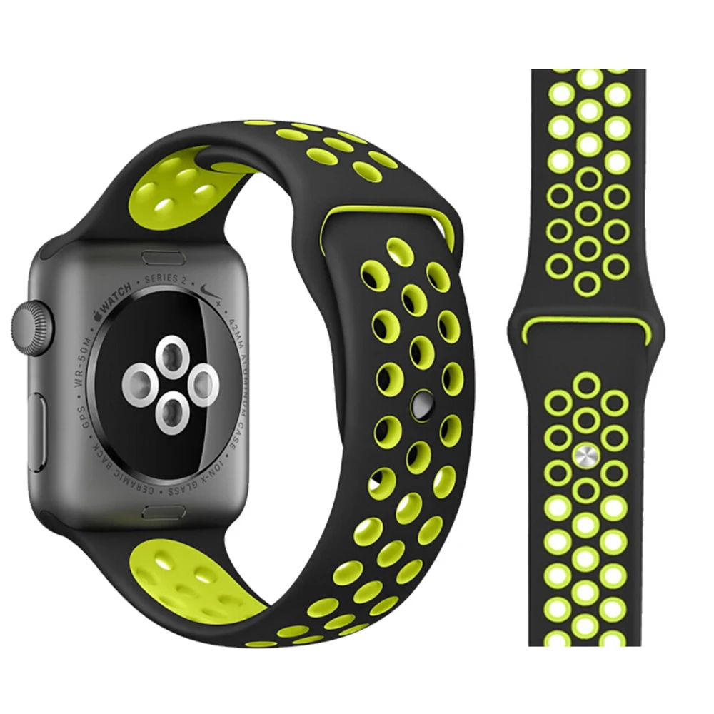 Ремешок для Apple Watch, мягкий силиконовый сменный Браслет серии 5, 4, ремешок для часов 44 мм, 40 мм, iwatch, ремешок серии 1, 2, 3, 38 мм, 42 мм - Цвет ремешка: Black with yellow