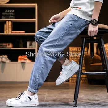 

2020 season long pants men's trend jeans men's casual loose straight Tide brand