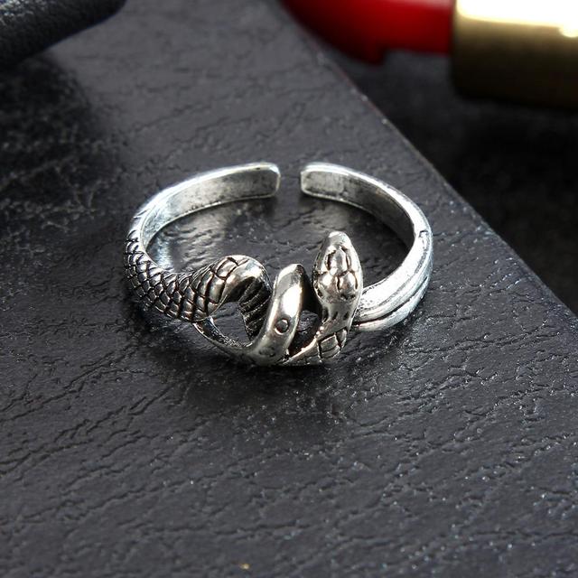 Retro Snake Ring for Men Women Exaggerated Antique Siver Color Opening Adjustable Rings Rock Exaggerated Jewelry