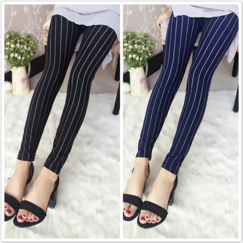 Leggings Woman Spring Autumn Fashion Black White Stripes Leggings Elastic Workout Fitness Pants Elastic Waist Casual Trousers crossover leggings