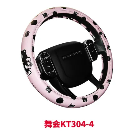 Автомобильные аксессуары мультфильм розовый hello kitty Руль крышка натуральный каучук здоровый дышащий Универсальный 38 см для женщин и девочек - Название цвета: KT304-04
