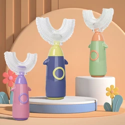 Cepillo de dientes en forma de U para niños, limpieza infantil de 360 grados, de silicona, para dentición de bebé, cuidado Dental de 1 a 12 años