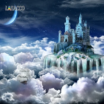 

Laeacco Night Starry Sky Clouds Moon Castle Waterfall Mountains Photography Backdrops Photo Backgrounds Baby Shower Photophone