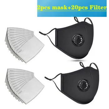 

Fashion Washable Reusable Mask Anti Pollution PM2.5 Mouth Respirator Dust Masks Cotton Unisex Mouth Muffle Black 2 Mask+ 20 Filt