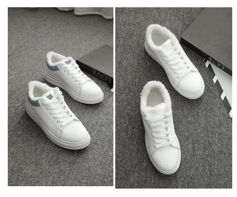 JIANBUDAN/белые кроссовки Женская Повседневная зимняя плюшевая хлопковая обувь на плоской подошве Удобная прогулочная обувь для девочек