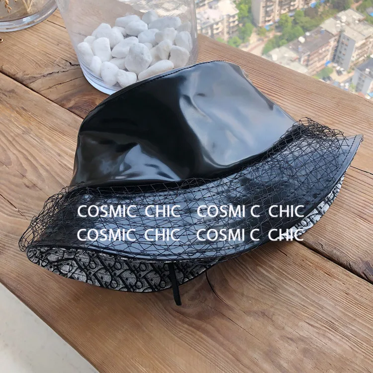Cosmicchic, осенне-зимняя женская черная кожаная Панама, шапка в рыбацком стиле с надписью внутри, подиумная дизайнерская сетчатая Панама, Мужская кепка