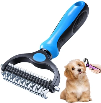 

Pet Grooming Brush Double Sided Shedding and Dematting Undercoat Rake Comb for Dogs and Cats Pet Grooming Tool