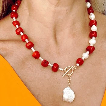 

High-quality Natural Coral Beaded Necklace Irregular Pearl Pendant Jewelry For Ladies Luxury Gift Accessories 2020 Winter Choker
