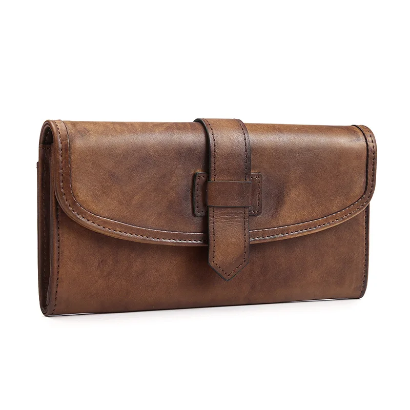 

Long Wallet Casual Leather Wallet Wallet Clutch Vegetable Tanning Hand-rub Color Men And Women Long Wallet