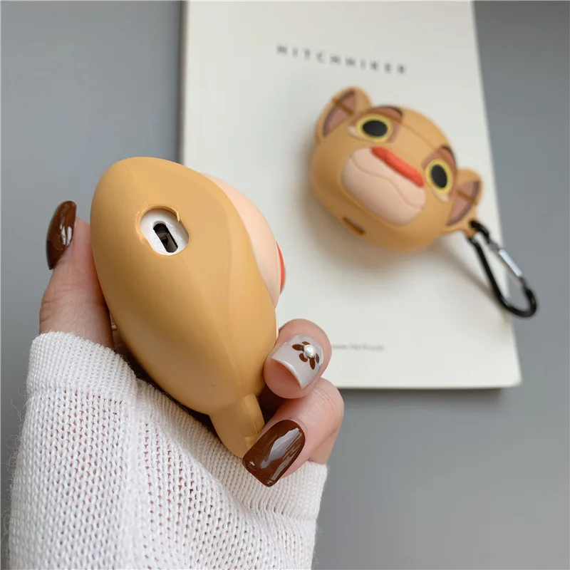 Чехол с 3D рисунком короля льва для AirPods, мультяшный чехол для наушников Airpods 2, милые аксессуары, защитный чехол с брелком для ключей