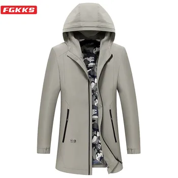 

FGKKS Quality Brand Men Trench Coats 2020 New Men's Solid Color Wild Business Trench Trend Casual Hooded Trench Male