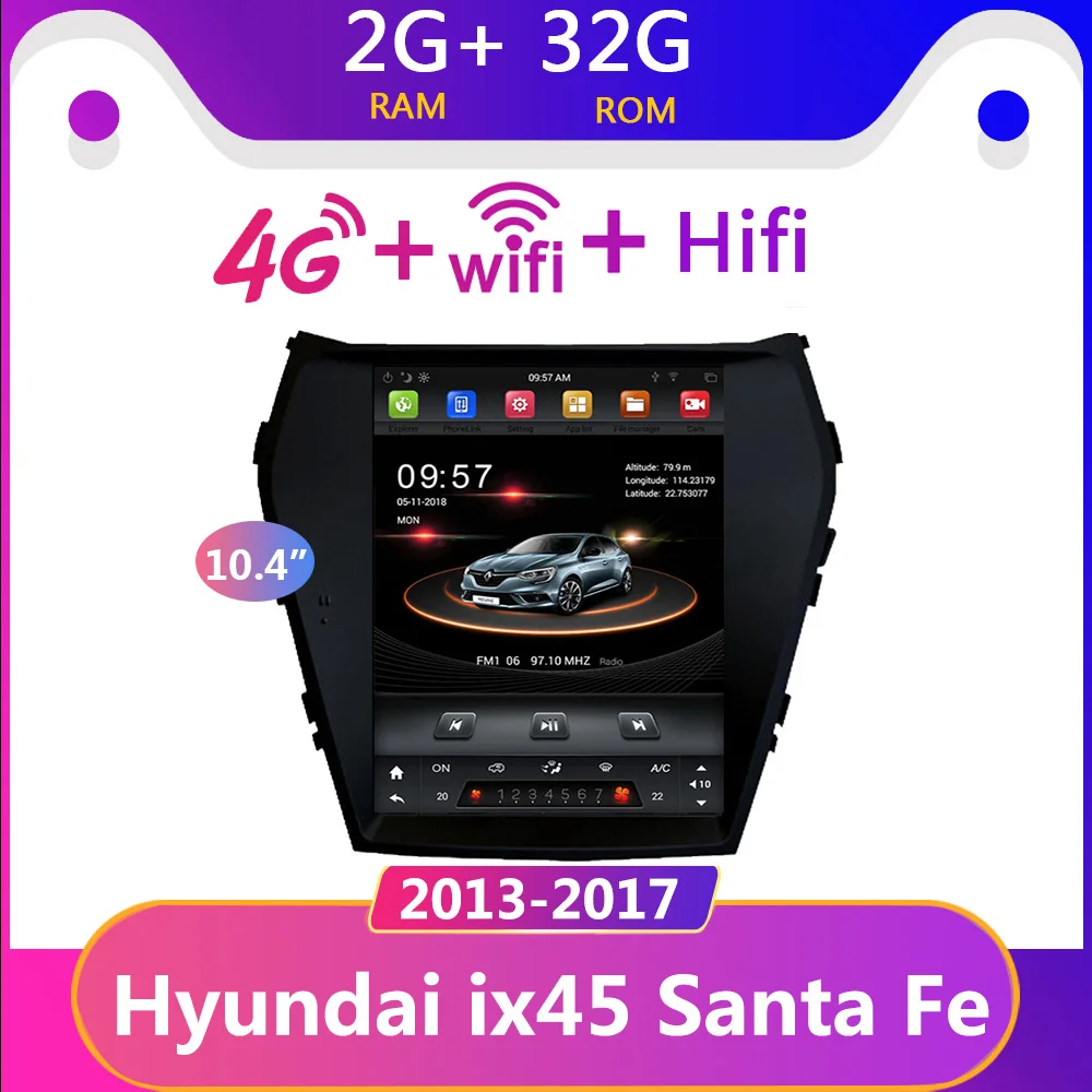  32G ROM Vertical screen Android 9.1 GPS multimedia video radio player For hyundai IX45 Santa Fe 201