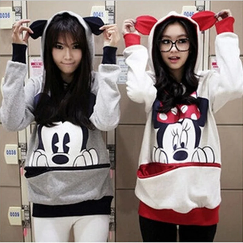

Autumn Winter Kawaii Cartoon Mickey Mouse Neutral Clothes Plus Large Size Fertilizer S-XL Mickey Hooded Hoodie Couple