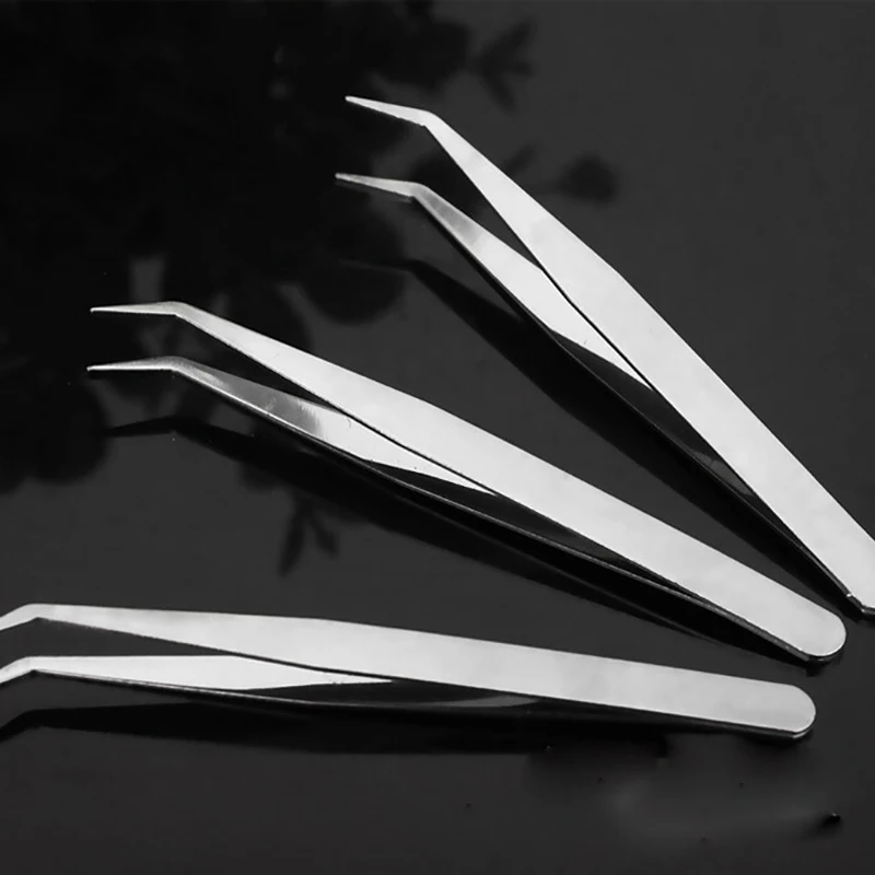 Tweezers 2PCS Stainless Steel Eyebrow Craft Jewelry Curved Pointed Tips Precision Picking Tool