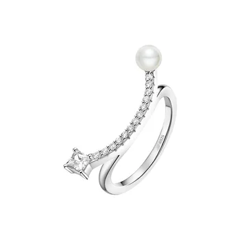 

Fashion Solid 925 Sterling Silver Exquisite Dancer Balance Ring Pave Pearl Zircon Stones Women Personality Design Jewelry