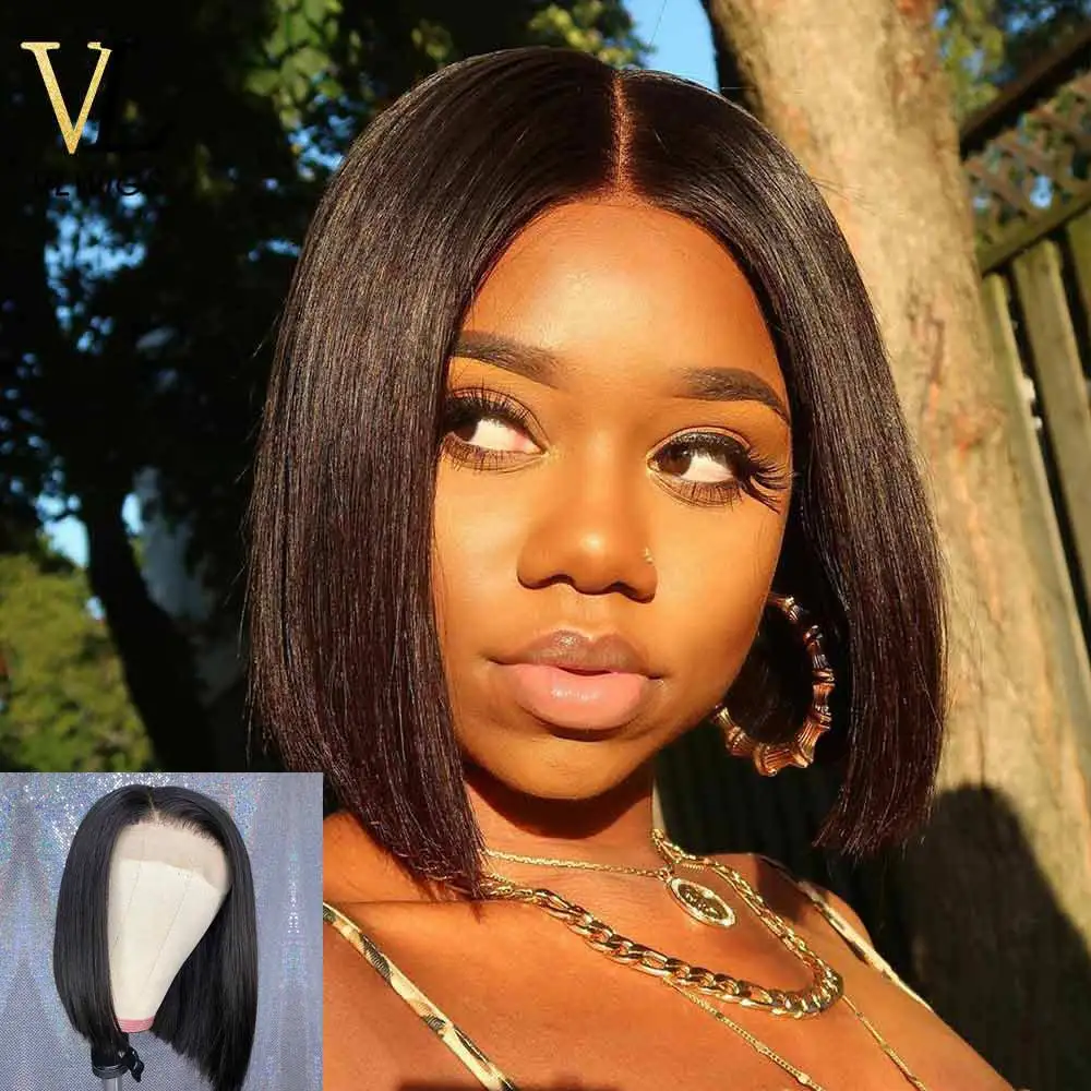 VLwigs 360, фронтальный парик с кружевом, предварительно выщипанные с детскими волосами, бразильские Реми Короткие человеческие волосы, парики для черных женщин VL09
