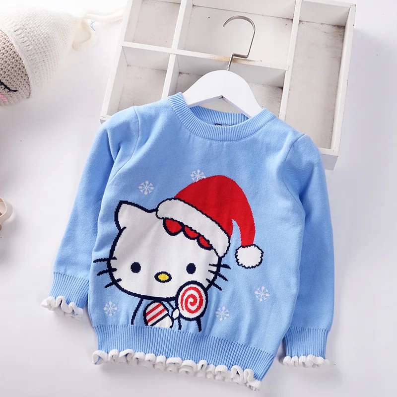thumbnail image 1 of Hello Kitty-suéter de cuello redondo con dibujos animados para niños, Jersey de algodón a la moda para niñas, Top grueso de manga larga para invierno, 1 of 4
