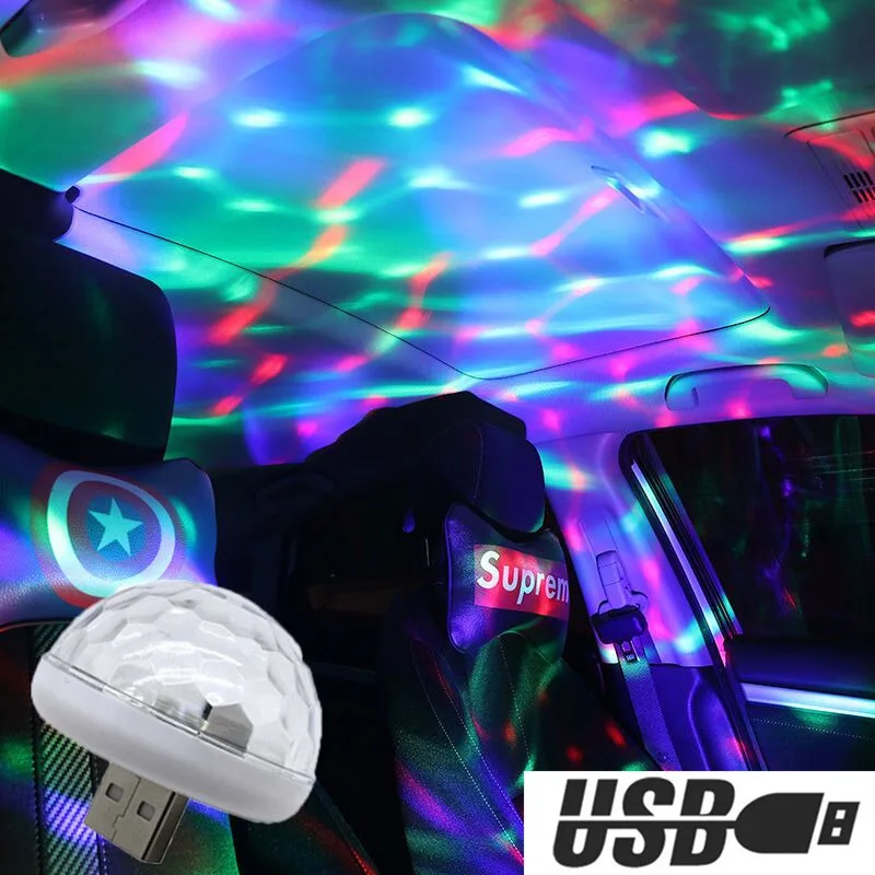 Автомобильные интерьерные огни, декоративные огни, светодиодный мини RGB красочный атмосферный свет, Автомобильный USB DJ Дискотека, сценический эффект, освещение в форме автомобиля