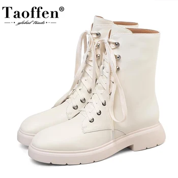 

TAOFFEN New Women Ankle Boots Women Lace Up Shoes Woman Platform Thick Heel Shoes Winter Boots Women Footwear Size 34-42