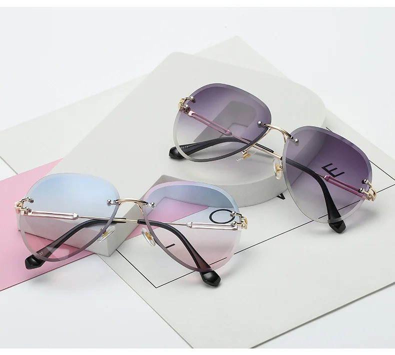 RBENN новые брендовые дизайнерские солнцезащитные очки без оправы пилота для женщин и мужчин ретро Димонда режущего объектива градиентные солнцезащитные очки для женщин UV400