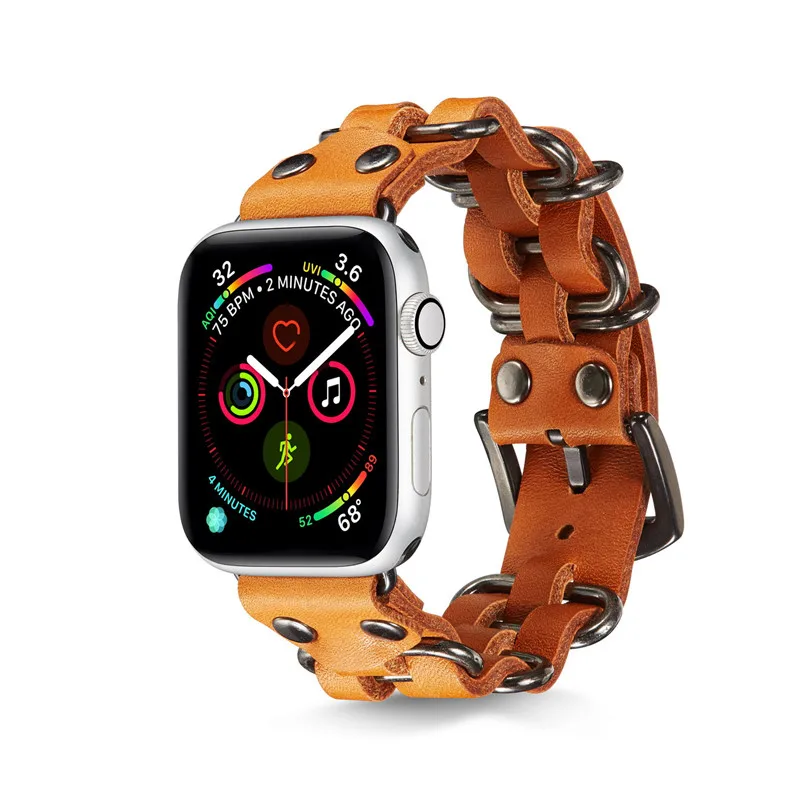 B 2 Кожаный сменный ремешок для часов 40 44 мм для Apple Watch 5 4 3 2 в стиле рок, панк, аксессуары для браслетов iWatch 38 42 мм, ремешок из натуральной кожи - Цвет ремешка: B 2