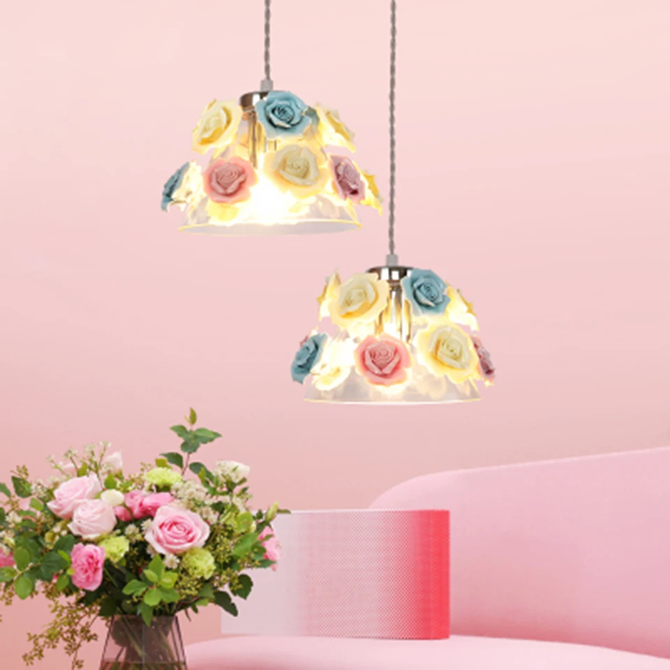 Современный светодиодный подвесной светильник с цветами, стеклянный подвесной светильник, светильник, Цветная Керамическая декоративная
