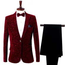 

Men's 2-Piece Classic Fit Single Breasted 1 Buttons Blazer & Trousers Shawl Collar Velvet Men Party Wedding Tuxedo Suits