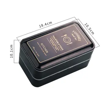 

Lunch Box INS Nordic Style Black Print With Cutlery Can Microwavable Plastic FOOD Double Rectangular Student Adult Lunch Box 1pc