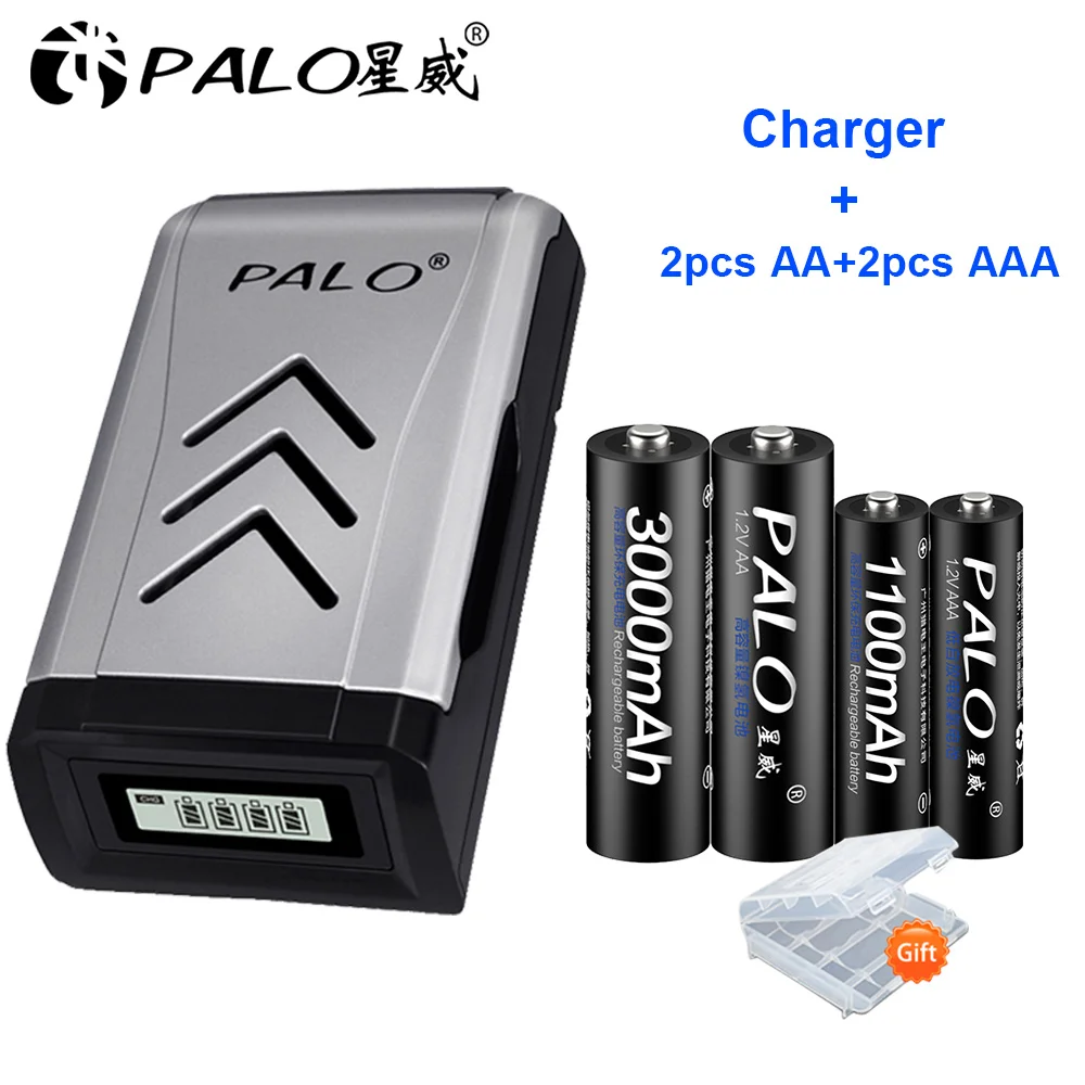 PALO 4 шт 1,2 V 3000mAh AA Аккумуляторы+ 4 шт 1100mAh AAA батареи Ni-MH AA AAA перезаряжаемые батареи для камеры игрушки - Цвет: 2AA2AAA and charger
