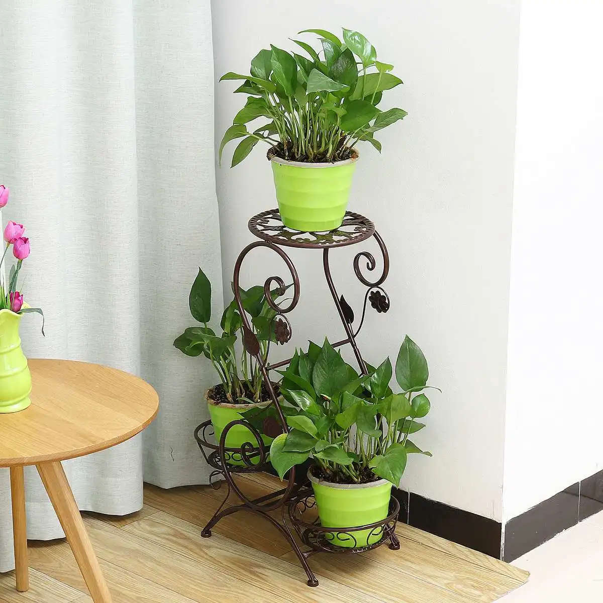 

3 Layers European Wrought Iron Flower Stand Indoor Multi-story Living Room Green Flower Stand Rack Balcony Flower Pot Shel