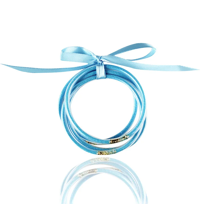 При любых погодных браслет блеск заполнены Stardust силиконовый круг Для женщин бантом прозрачная браслеты браслет Femme ювелирные изделия из жемчуга 5 шт./компл - Окраска металла: Синий