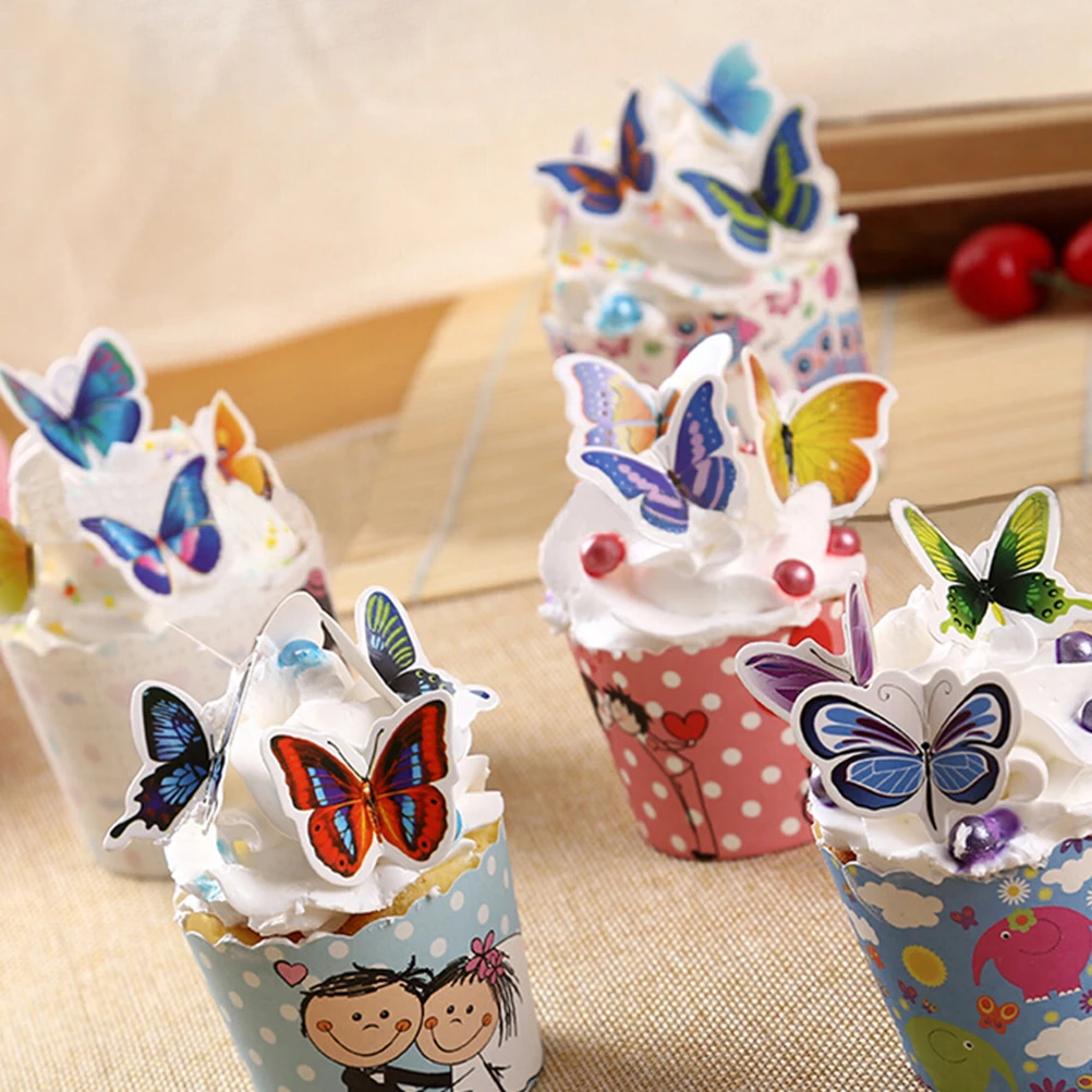 50 шт. бабочки Прайм Свадьба День Рождения Бумажные кекс торт топперы