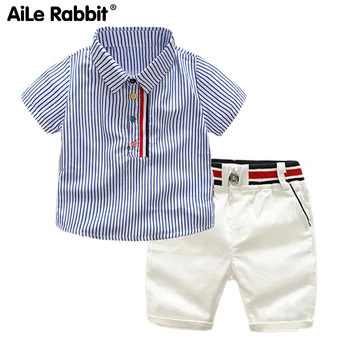 

2020 New Boys Clothes Set Striped Shirt Shorts Set Of 2 Fashion Short-sleeved Tops Pants 2-piece Set For Children 2-6 Years Boy