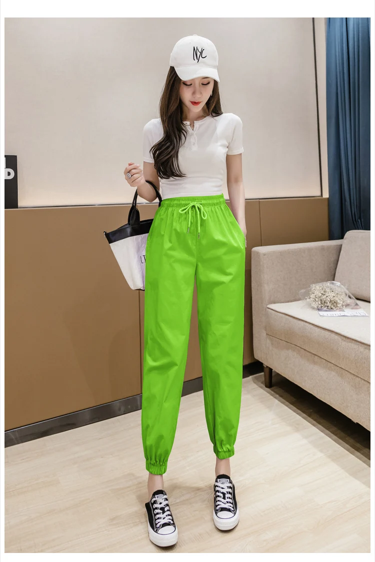 Jielur Trousers Women Solid Color Elastic Waist Candy Color Autumn Pants New Chic Sweatpants Pantalon Femme Roupas Slim Pants