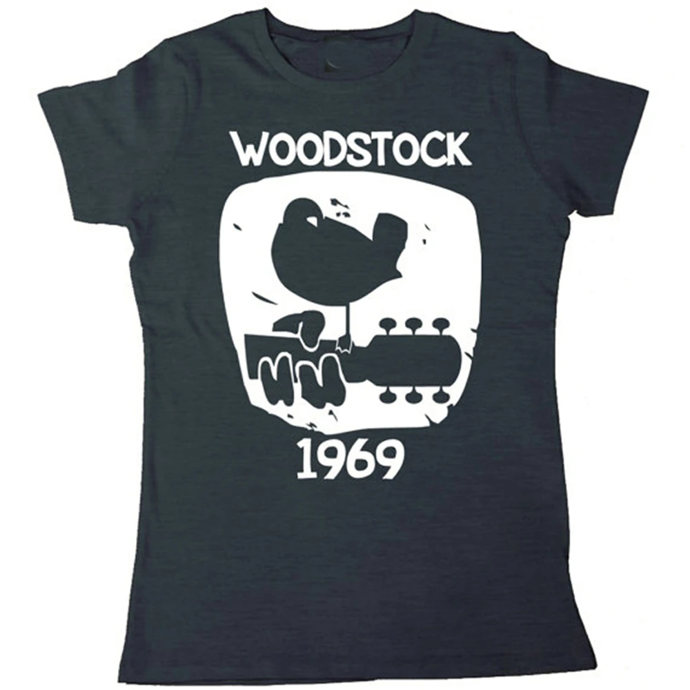 

Woodstock 1969 Винтаж футболка музыки с коротким рукавом хлопковая Футболка с принтом по мотивам американского размера плюс