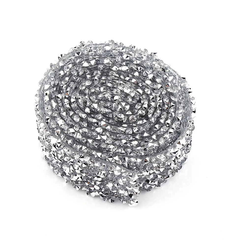 1 Yard 3cm Width Sparkling Back Glue Rhinestones Crystal Decorative Banding Belt for DIY Wedding Dress Clothing Bags Silver