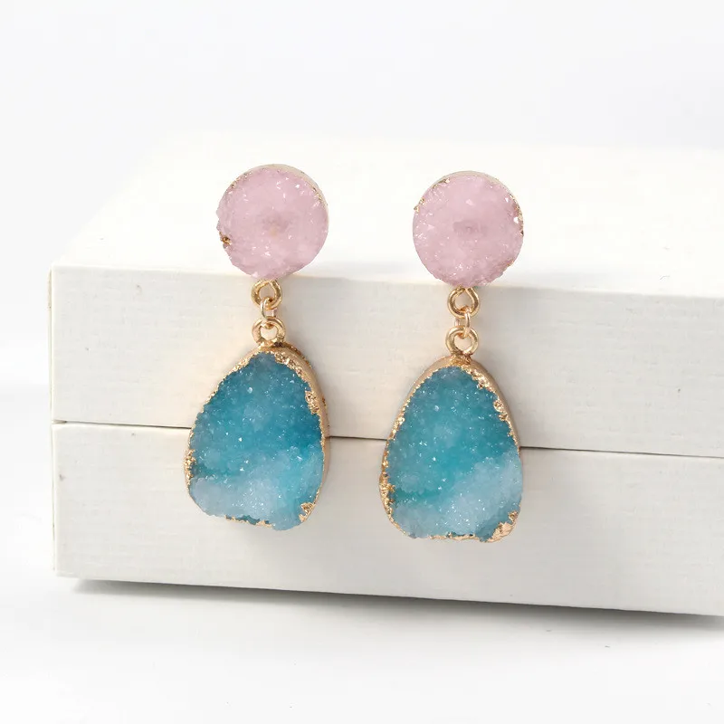 Fashion Druzy Pink Resin Earrings Water Drop Earrings For Women Jewelry Pendientes Mujer Gifts For Women Accessories