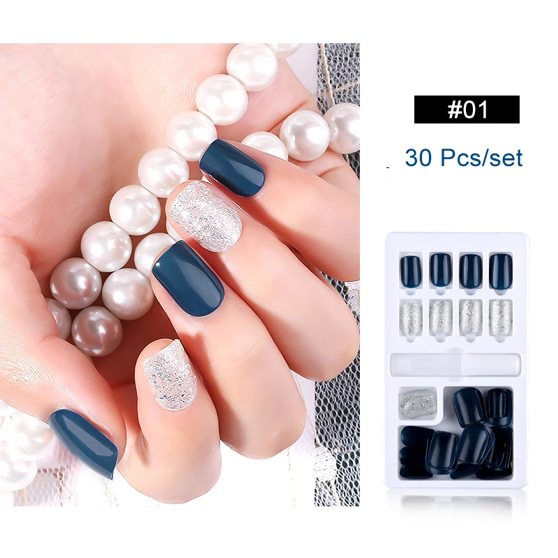 30pcs--01 Накладные ногти с полным покрытием, 24/30 шт, 28 стилей, Готовые накладные ногти, искусственные ногти, украшения для женщин, сделай сам, инструменты для дизайна ногтей - Цвет: 30pcs--01